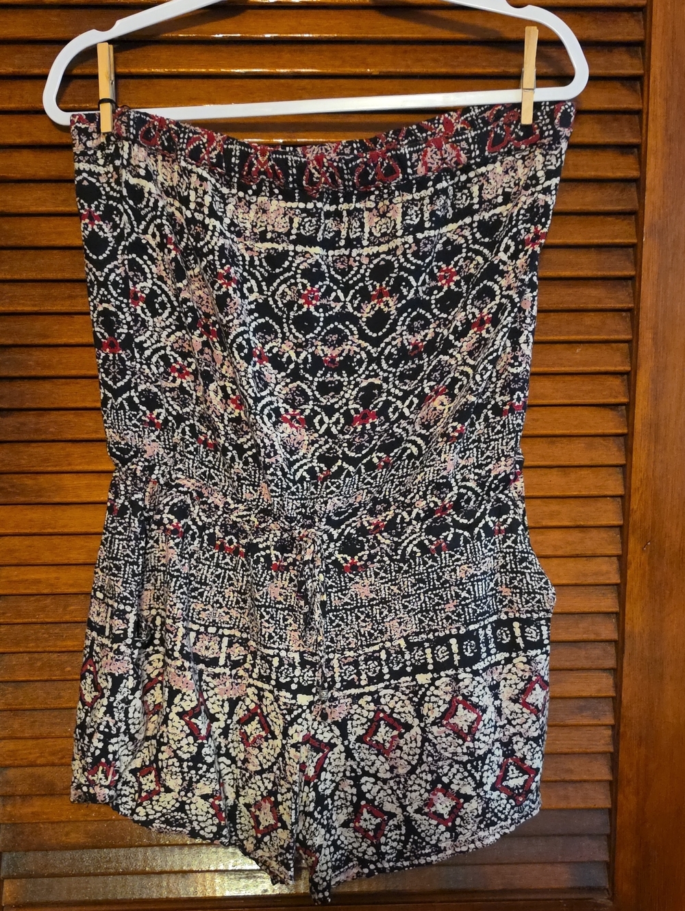 Angie Black Strapless Printed Romper with Red and Cream Accents